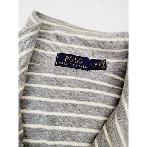 Polo Ralph Lauren Classic Estate Rib Stripe 1/4 Zip Pullover Sweater Large gray - Picture 7 of 7